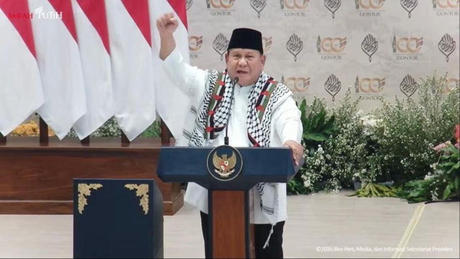 Presiden Prabowo Subianto saat menghadiri Syukuran 100 Tahun Pondok Modern Darussalam Gontor, Sabtu (19/9/2026). (YouTube/Sekretariat Presiden)