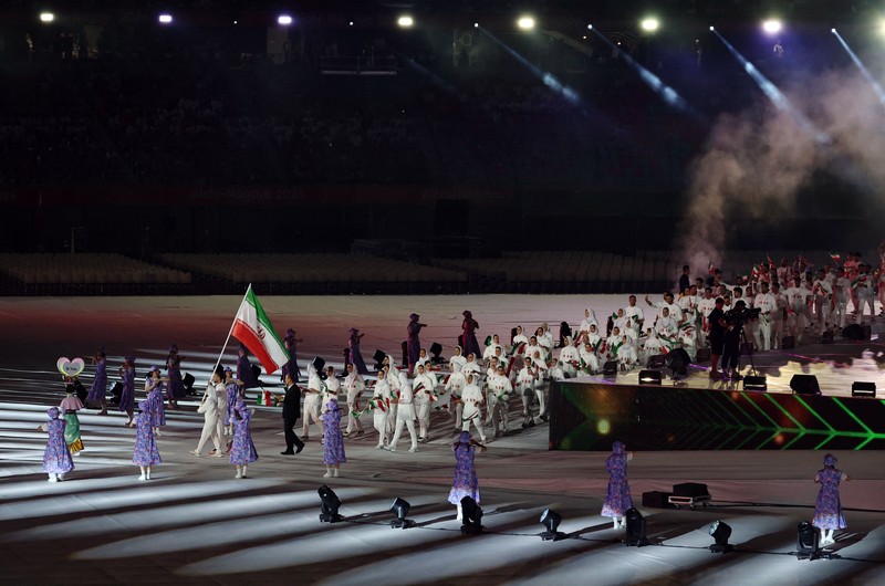 Upacara pembukaan Asian Games Aichi-Nagoya 2026 di Stadion Paloma Mizuho, ​​Nagoya, Jepang, Sabtu (19/9/2026). (REUTERS/Anushree Fadnavis)
