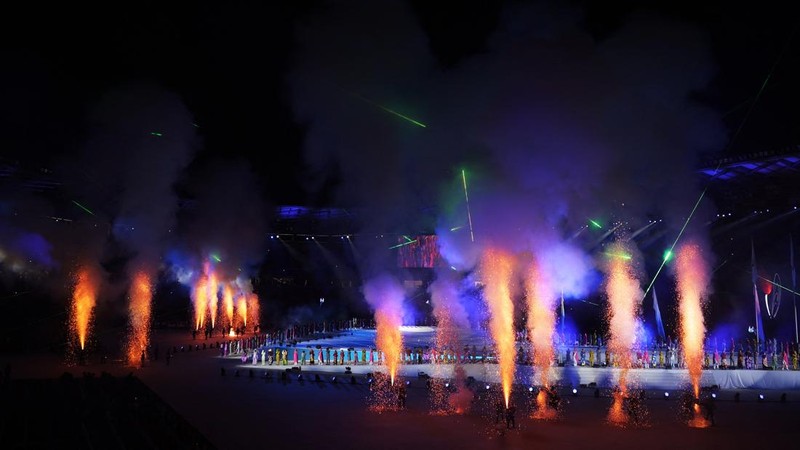 Upacara pembukaan Asian Games Aichi-Nagoya 2026 di Stadion Paloma Mizuho, ​​Nagoya, Jepang, Sabtu (19/9/2026). (REUTERS/Anushree Fadnavis)