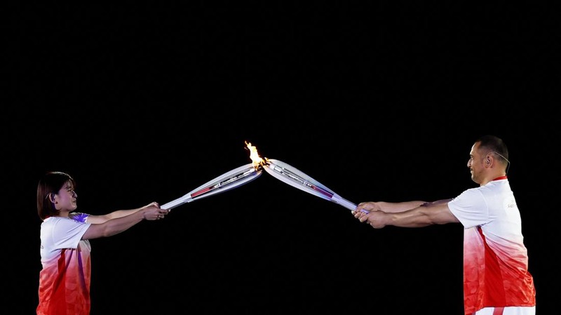 Upacara pembukaan Asian Games Aichi-Nagoya 2026 di Stadion Paloma Mizuho, ​​Nagoya, Jepang, Sabtu (19/9/2026). (REUTERS/Eloisa Lopez)