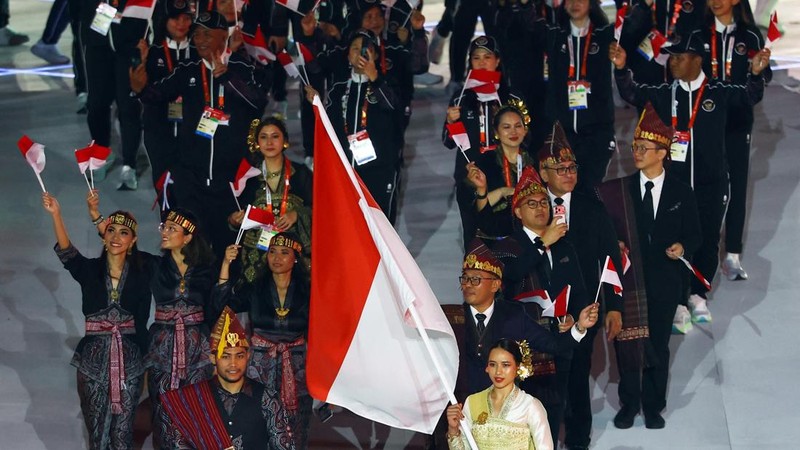 Upacara pembukaan Asian Games Aichi-Nagoya 2026 di Stadion Paloma Mizuho, ​​Nagoya, Jepang, Sabtu (19/9/2026). (REUTERS/Issei Kato)