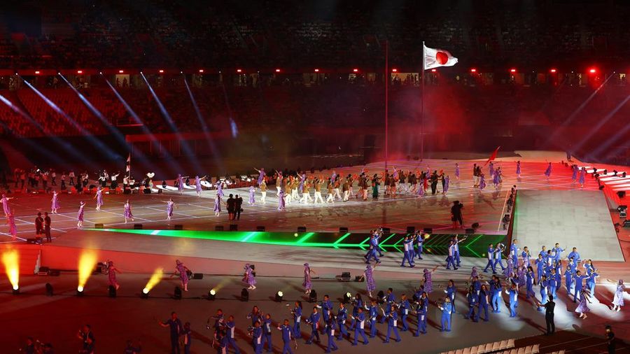 Upacara pembukaan Asian Games Aichi-Nagoya 2026 di Stadion Paloma Mizuho, ​​Nagoya, Jepang, Sabtu (19/9/2026). (REUTERS/Issei Kato)
