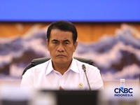 Menteri Pertanian (Mentan), Andi Amran Sulaiman dalam Konferensi Pers Penindakan Impor Ilegal Beras, Garam, dan Balpres di Kantor Pusat Bea Cukai, Jakarta, Selasa (22/9/2026). (CNBC Indonesia/Tri Susilo)