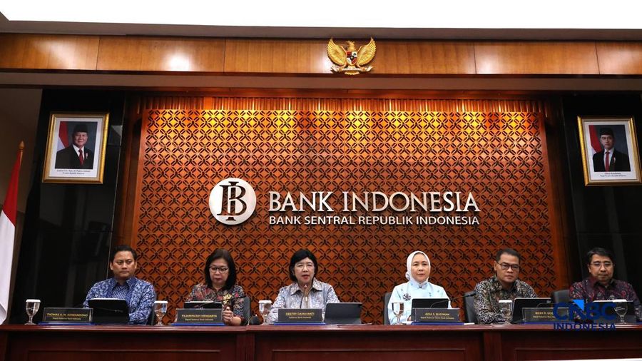 Gubernur Bank Indonesia, Destry Damayanti saat memberi laporan Konferensi Pers Hasil Rapat Dewan Gubernur (RDG) Bulan September 2026 di Ruang Konferensi Pers, Gedung Thamrin Lantai 1, Bank Indonesia, Jakarta Pusat, Rabu (23/9/2026). (CNBC Indonesia/M