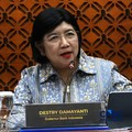 Gubernur Bank Indonesia, Destry Damayanti saat memberi laporan Konferensi Pers Hasil Rapat Dewan Gubernur (RDG) Bulan September 2026 di Ruang Konferensi Pers, Gedung Thamrin Lantai 1, Bank Indonesia, Jakarta Pusat, Rabu (23/9/2026). (CNBC Indonesia/M