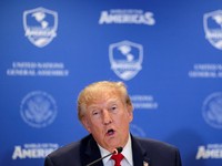Presiden AS Donald Trump menghadiri acara Shield of the Americas di sela-sela Sidang Majelis Umum PBB (UNGA) ke-81 di New York City, AS, pada 22 September 2026. (REUTERS/Kylie Cooper)