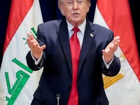 Presiden AS Donald Trump mengikuti pertemuan multilateral dengan para pemimpin dari Dewan Kerja Sama Teluk (GCC)yang mencakup Uni Emirat Arab (UEA), Qatar, Bahrain, Kuwait, dan Omanselama Sidang Majelis Umum PBB (UNGA) ke-81 di New York City, AS, pad