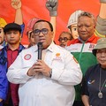 Presiden Konfederasi Serikat Pekerja Seluruh Indonesia (KSPSI) Andi Gani Nena Wea saat konferensi pers tentang rencana demo 50.000 buruh, di Kantor Sekretariat Bersama KBPBI, Tebet, Jakarta Selatan, Rabu (23/9/2026). (Dok. KSPSI)