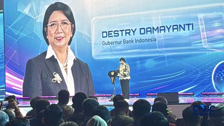 Gubernur Bank Indonesia, Destry Damayanti saat menghadiri FEKDI x IFSE 2026 di Jakarta International Convention Center (JICC), Senayan, Jakarta, Kamis (24/9/2026). (CNBC Indonesia)