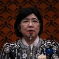 Gubernur BI Destry Damayanti dalam Konferensi Pers Sinergi Kebijakan Moneter & Fiskal di Ruang Konferensi Pers, Gedung Thamrin Lantai 1, Bank Indonesia, Jakarta Pusat, Kamis (24/9/2026). (CNBC Indonesia/Muhamad Sabki)