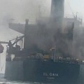 A still image from handout video released on September 15, 2026, said to show a damaged Panamanian-flagged oil tanker "El Gaia" following an incident in Strait of Hormuz. Iran's Revolutionary Guard said the tanker was hit by sea mines as it passed th