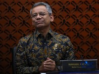 Menteri Keuangan Suahasil Nazara  dalam Konferensi Pers Sinergi Kebijakan Moneter & Fiskal di Ruang Konferensi Pers, Gedung Thamrin Lantai 1, Bank Indonesia, Jakarta Pusat, Kamis (24/9/2026). (CNBC Indonesia/Muhamad Sabki)