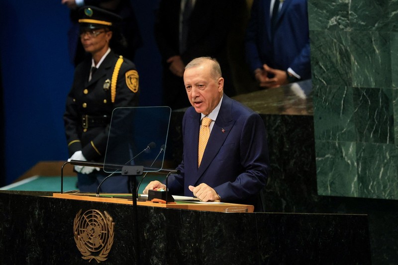 Presiden AS Donald Trump berbicara dalam Sidang Majelis Umum Perserikatan Bangsa-Bangsa ke-81 di Markas Besar PBB di New York City, AS, pada 22 September 2026. (BRENDAN SMIALOWSKI/Pool via REUTERS)