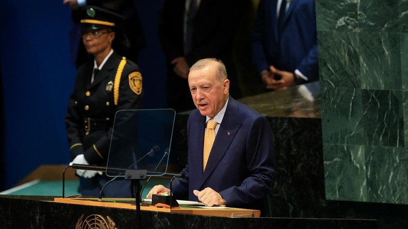 Presiden Turki Recep Tayyip Erdogan berpidato di hadapan Sidang Majelis Umum PBB ke-81 di markas besar PBB di New York City, AS, pada 22 September 2026.