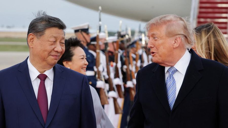 US President Donald Trump and Chinese President Xi Jinping react as Xi arrives ahead of a state visit at Joint Base Andrews, Maryland, US, September 23, 2026. REUTERS/Jonathan Ernst