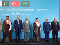 Turkey's Foreign Minister Hakan Fidan, Pakistan's Deputy Prime Minister and Foreign Minister Mohammad Ishaq Dar, Saudi Arabia's Foreign Minister Prince Faisal bin Farhan Al Saud, Turkey's Defence Minister Yasar Guler, Turkish Chief of General Staff G