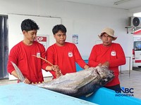 Menteri Kelautan dan Perikanan (MenKP) Sakti Wahyu Trenggono bersama Menteri Koperasi (Menkop) Ferry Juliantono saat melihat langsung Kampung Nelayan Merah Putih (KNMP) Tongke-tongke, Kabupaten Sinjai, Sulawesi Selatan, Jumat (25/9/2026). (CNBC Indon