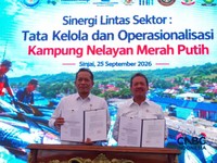 Menteri Kelautan dan Perikanan (MenKP) Sakti Wahyu Trenggono dalam Acara Sinergi Lintas Sektor: Tata Kelola dan Operasionalisasi KNMP, di KNMP Tongke-tongke, Kab. Sinjai, Sulawesi Selatan, Jumat (259/2026). (CNBC Indonesia/Martyasari Rizki)