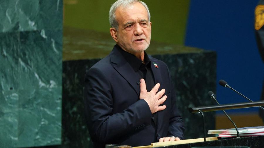 Iran's President Masoud Pezeshkian addresses the 81st United Nations General Assembly (UNGA) at UN headquarters in New York City, US, September 23, 2026.  REUTERS/MIKE SEGAR
