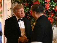 US President Donald Trump shakes hands with China's President Xi Jinping during a State Dinner at the White House in Washington, DC, on September 24, 2026. President Xi is on a State visit to the United States from September 23 to 25. (Photo by Brend