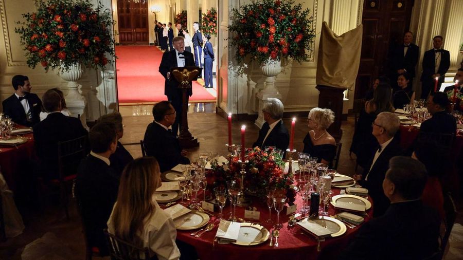 US President Donald Trump delivers remarks during the state dinner for Chinese President Xi Jinping at the White House in Washington, D.C., US, September 24, 2026. REUTERS/Evelyn Hockstein