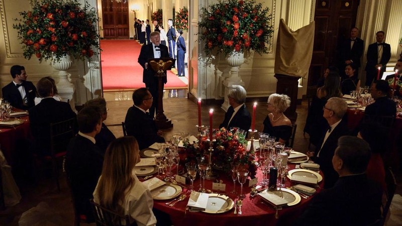 US President Donald Trump delivers remarks during the state dinner for Chinese President Xi Jinping at the White House in Washington, D.C., US, September 24, 2026. REUTERS/Evelyn Hockstein