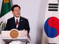 South Korean President Lee Jae-Myung speaks as he delivers a joint statement to the media following a bilateral meeting with Mexican President Claudia Sheinbaum (not pictured) at the National Palace in Mexico City, Mexico, September 24, 2026. REUTERS