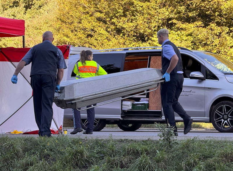 An overturned tour bus lies on the motorway A96 after a crash, killing two people and injuring several others, near Landsberg am Lech, Germany, September 27, 2026. REUTERS/Christine Uyanik     TPX IMAGES OF THE DAY