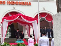 Wakil Menteri Komunikasi dan Digital, Angga Raka Prabowo dalam Upacara Peringatan Hari Bhakti Postel ke - 81 Tahun 2026, di Bandung, Minggu (27/9/2026).