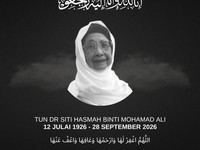 Berita duka cita Tun DR Siti Hasmah Binti Mohamad Ali. (Tangkapan layar)
