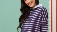 HijabChic Ulyani Dark Blue Tops - Atasan Muslim Stripe Nyaman Lembut Oversized Best Seller Terbaru