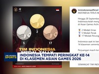 Indonesia Tempati Peringkat ke-14 di Klasemen Asian Games 2026
