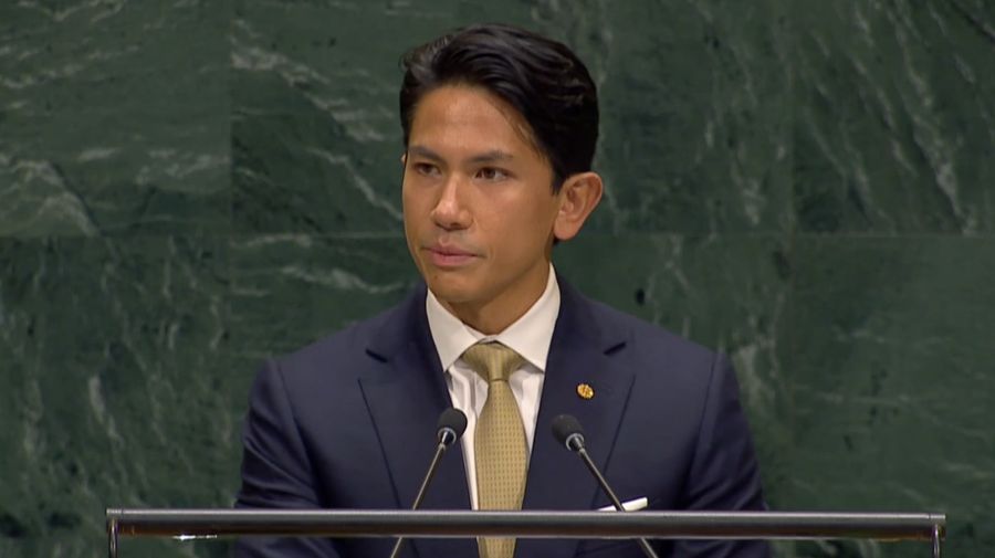 Pangeran Abdul Mateen berpidato di Sidang Majelis Umum PBB ke-81. (X/@implmaterial)