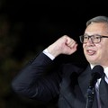 Serbian President Aleksandar Vucic gestures to citizens outside the Presidency of Serbia moments before formally submitting his resignation, ending his second and final five-year term in office, in Belgrade, Serbia, September 27, 2026. REUTERS/Djordj