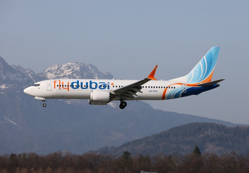 A picture taken on March 8, 2026, shows a Flydubai Boeing 737-8 MAX A6-FKF aircraft, which was bound for Israel from the United Arab Emirates diverted to Saudi Arabia after transmitting emergency signals following a fight between the pilots rather than a hijacking, according to an Israeli official, in this handout image in a location given as Salzburg, Austria. Karl Dittlbacher/Handout via REUTERS    THIS IMAGE HAS BEEN SUPPLIED BY A THIRD PARTY. NO RESALES. NO ARCHIVES. MANDATORY CREDIT.  VERIFICATION: -Reuters could not confirm the location where the photo was taken -Flight history for aircraft - A6-FKF indicates the aircraft did the liaison Salzburg-Dubai on March 8, 2026, according to tracking information available on Flightradar24.  -Date confirmed from the original file metadata -The aircraft registration number seen in the archive image matched the registration number associated with the Playback information of flight FZ1073, according to tracking data available on Flightradar24.