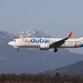 A picture taken on March 8, 2026, shows a Flydubai Boeing 737-8 MAX A6-FKF aircraft, which was bound for Israel from the United Arab Emirates diverted to Saudi Arabia after transmitting emergency signals following a fight between the pilots rather th