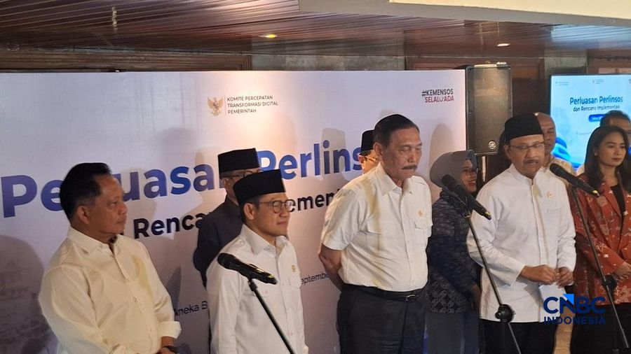 Konferensi pers program daftar ulang penerima bantuan sosial (bansos) 2027 (Chandra Dwi Pranata/CNBC Indonesia)
