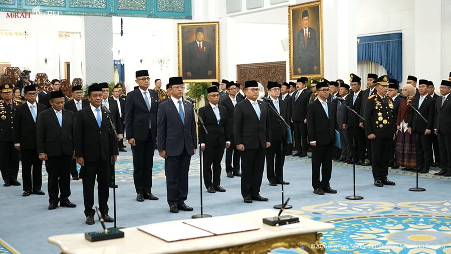 Pelantikan Menteri dan Wakil Menteri Kabinet Merah Putih sisa masa jabatan periode tahun 2024-2029 serta anggota Ombusdsman RI di Istana Negara, Jakarta, Kamis (1/10/2026). (Tangkapan Layar Youtube/Sekretariat Presiden)
