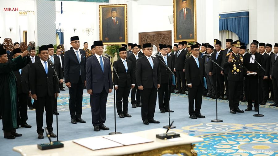 Presiden Prabowo Subianto sebelum melantik Menteri dan Wakil Menteri Kabinet Merah Putih sisa masa jabatan periode tahun 2024-2029 serta anggota Ombusdsman RI di Istana Negara, Jakarta, Kamis (1/10/2026). (Tangkapan Layar Youtube/Sekretariat Presiden