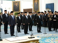 Presiden Prabowo Subianto sebelum melantik Menteri dan Wakil Menteri Kabinet Merah Putih sisa masa jabatan periode tahun 2024-2029 serta anggota Ombusdsman RI di Istana Negara, Jakarta, Kamis (1/10/2026). (Tangkapan Layar Youtube/Sekretariat Presiden