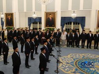 Prosesi Pelantikan Menteri dan Wakil Menteri Kabinet Merah Putih sisa masa jabatan periode tahun 2024-2029 serta anggota Ombusdsman RI di Istana Negara, Jakarta, Kamis (1/10/2026). (CNBC Indonesia/Muhammad Sabki)