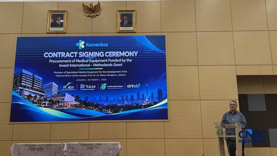 RS Pusat Otak Nasional Prof. Dr. dr. Mahar Mardjono Jakarta menandatangani kontrak pengadaan alat kesehatan yang didanai melalui hibah Pemerintah Kerajaan Belanda melalui Invest International, Kamis (1/10/2026). (CNBC Indonesia/Lynda Hasibuan)