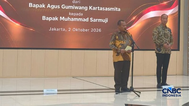 Sertijab Menteri Perindustrian baru Muhammad Sarmuji menggantikan Agus Gumiwang Kartasasmita, Jumat (2/10/2026). (CNBC Indonesia/Damiana Cut E)