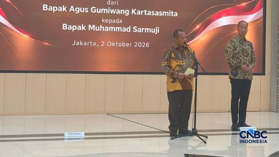 Sertijab Menteri Perindustrian baru Muhammad Sarmuji menggantikan Agus Gumiwang Kartasasmita, Jumat (2/10/2026). (CNBC Indonesia/Damiana Cut E)