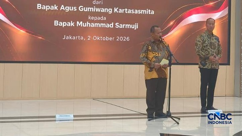 Sertijab Menteri Perindustrian baru Muhammad Sarmuji menggantikan Agus Gumiwang Kartasasmita, Jumat (2/10/2026). (CNBC Indonesia/Damiana Cut E)