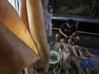 Pembuatan kerupuk kulit di rumah produksi Cap Tiga Bintang, Pancoran, Jakarta Selatan, Senin (5/10/2026). (CNBC Indonesia/Faisal Rahman)