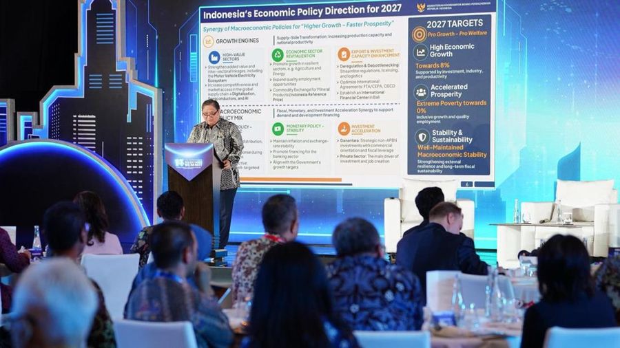 Menteri Koordinator Bidang Perekonomian Airlangga Hartarto saat memberikan keynote speech, dalam 14th Annual US-Indonesia Investment Summit Building Confidence: Strengthening Indonesias Investment Climate, Jakarta, Selasa (6/10). (Dok. Kemenko)