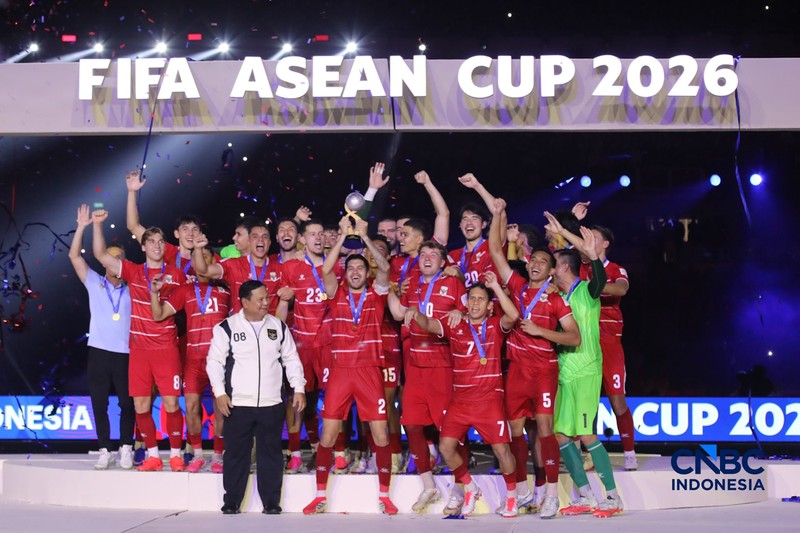 Timnas Indonesia berhasil menjadi juara FIFA ASEAN Cup 2026 usai mengalahkan Thailand pada babak final di Stadion Utama Gelora Bung Karno (SUGBK), Senayan, Jakarta, Senin (5/10/2026) malam. (CNBC Indonesia/Faisal Rahman)