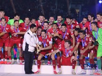 Timnas Indonesia berhasil menjadi juara FIFA ASEAN Cup 2026 usai mengalahkan Thailand pada babak final di Stadion Utama Gelora Bung Karno (SUGBK), Senayan, Jakarta, Senin (5/10/2026) malam.(CNBC Indonesia/Faisal Rahman)