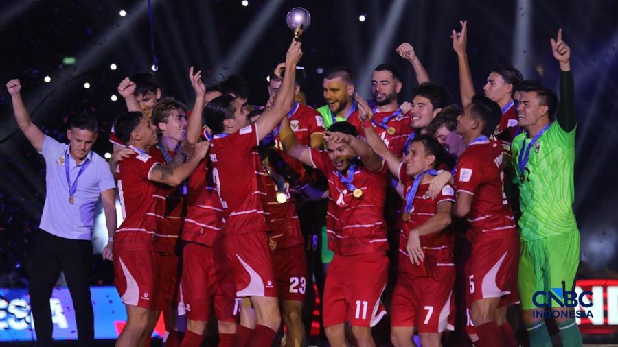 Timnas Indonesia berhasil menjadi juara FIFA ASEAN Cup 2026 usai mengalahkan Thailand pada babak final di Stadion Utama Gelora Bung Karno (SUGBK), Senayan, Jakarta, Senin (5/10/2026) malam.(CNBC Indonesia/Faisal Rahman)